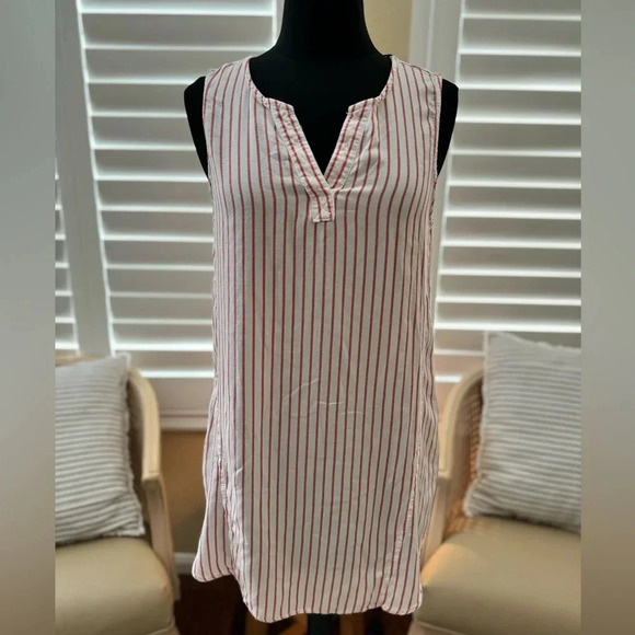 BeachLunchLounge | White with Red Stripe Sleeveless Tunic Dress - Size S - Picture 1 of 5